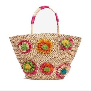 SHIRALEAH Seagrass/Raffia Multicolor Sicilia Tote with Flower Accents NWT